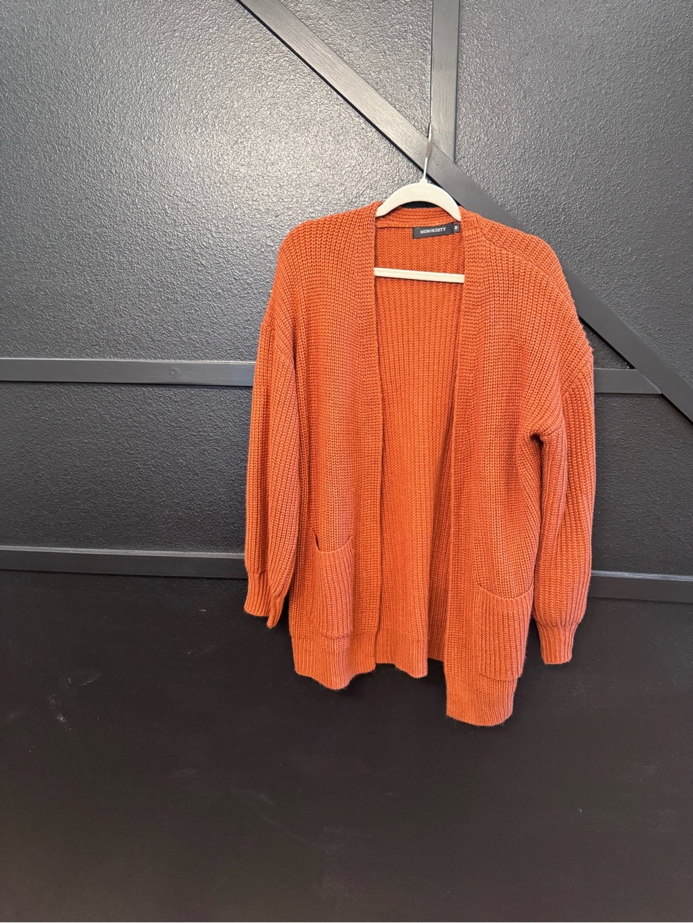 Open-Front Knit Cardigan Sweater - Rust Orange